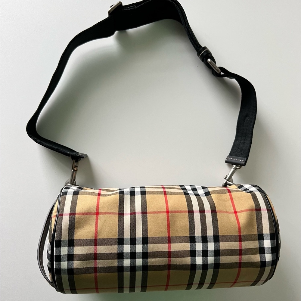 Burberry Checkered Bag in Tan, Black, and Red